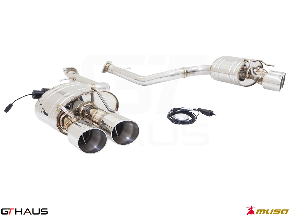 Premium performance exhaust system for Lexus RC 350/350 F-Sport (RWD) 2014+, featuring stainless steel construction and electronic valve control.