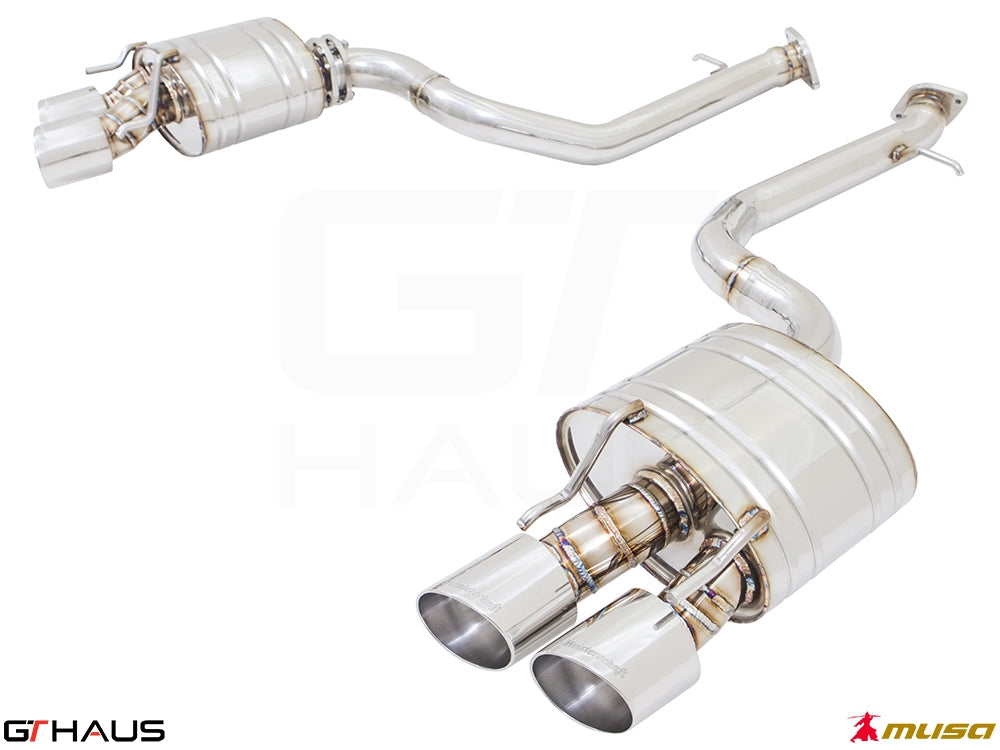 Premium performance exhaust system for Lexus RC 350/350 F-Sport (RWD) 2014+, featuring stainless steel construction and dual tips.