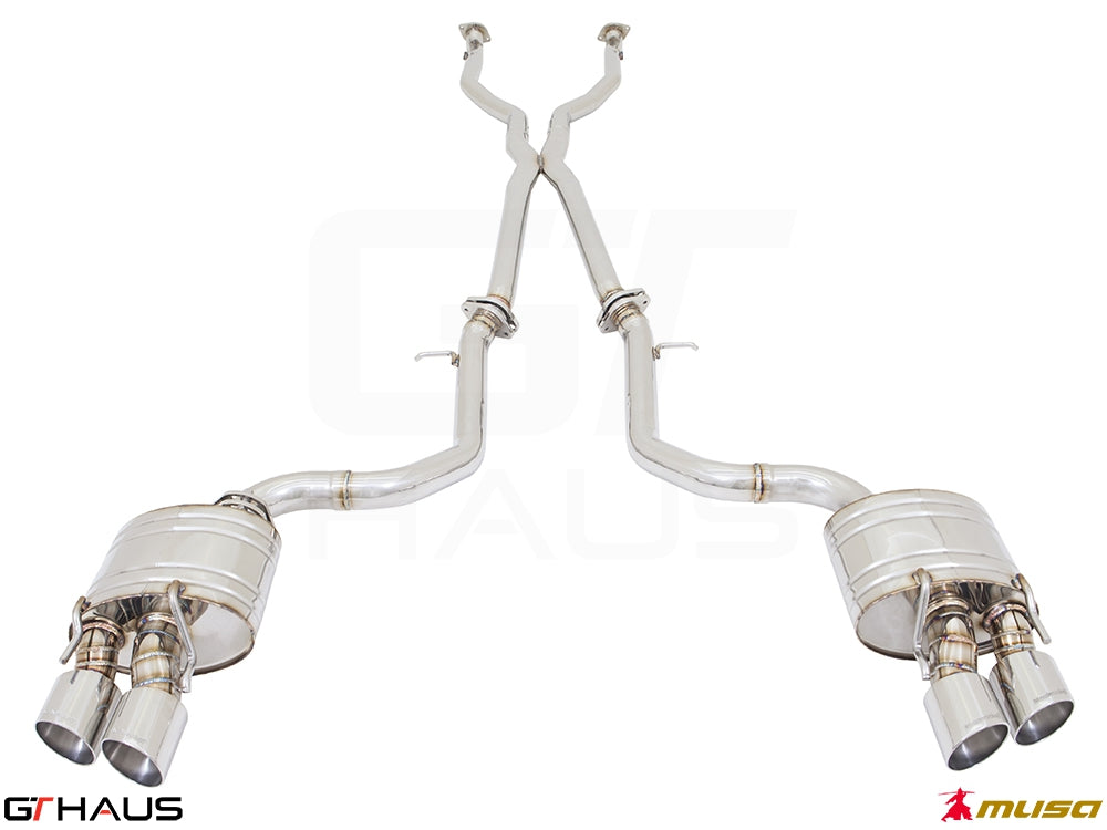 Premium performance exhaust system for Lexus RC 350/350 F-Sport (RWD) 2014+, featuring stainless steel construction.