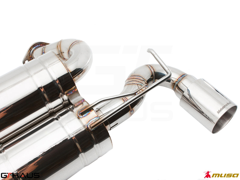 Premium exhaust system for Nissan 370Z featuring polished stainless steel construction and precision engineering.