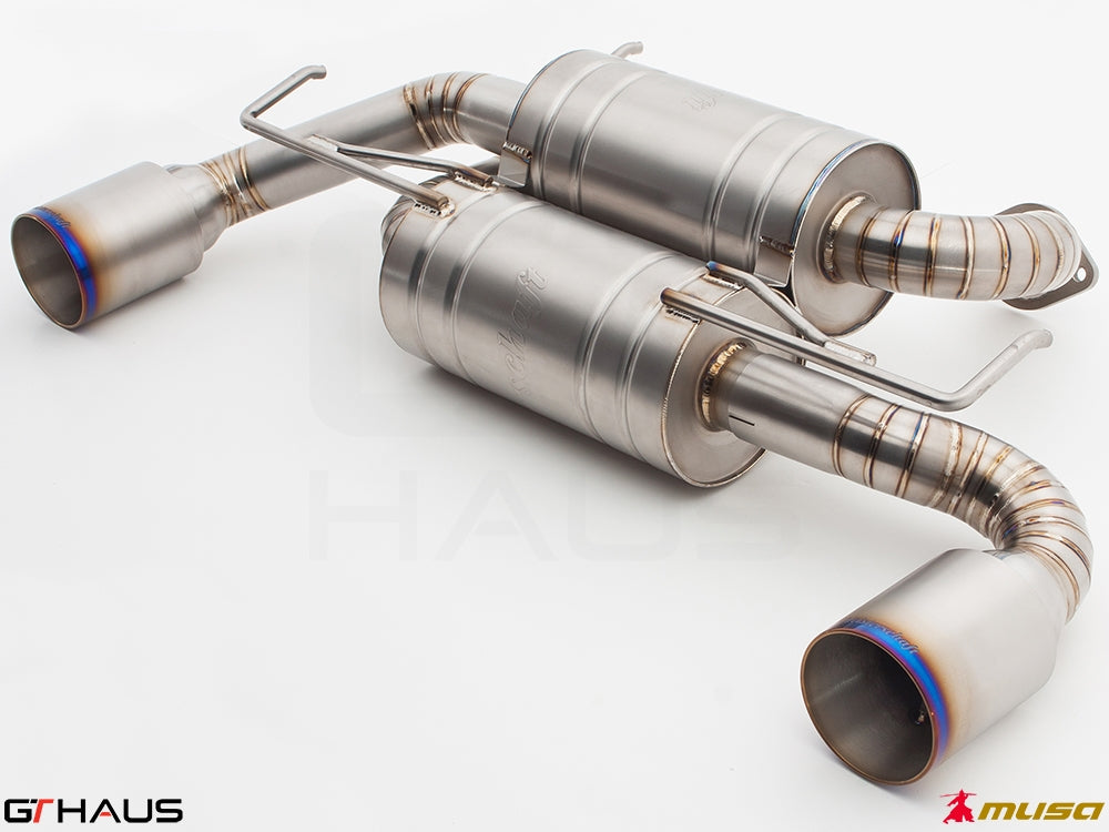 Premium performance exhaust system for Nissan 370Z Coupe/Cabrio, featuring T304 stainless steel and dual tips.