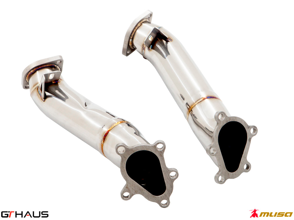 Nissan R35 Skyline GT-R down pipes with 400CEL sport cats and 90mm piping for enhanced performance.