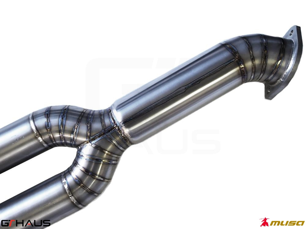 High-performance 3.5-inch straight pipe mid section for 2008-2010 Nissan Skyline GT-R, featuring precision welding.