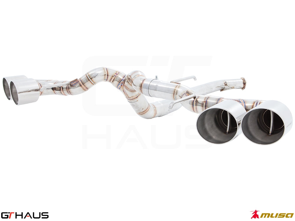 Premium exhaust system for Nissan R35 Skyline GT-R (2008-2010) featuring dual tips and high-performance design.