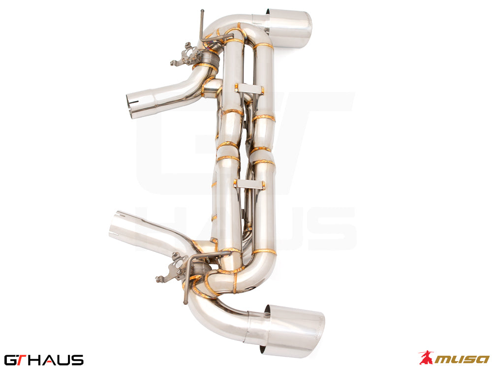 Premium performance exhaust system for Toyota Supra A90 3.0L B58, featuring stainless steel construction and enhanced airflow.