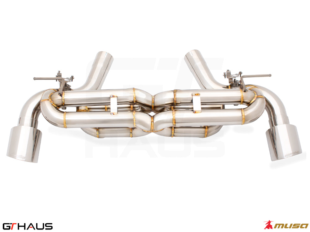 Premium performance exhaust system for Toyota Supra A90 3.0L B58, featuring stainless steel construction and precision welding.