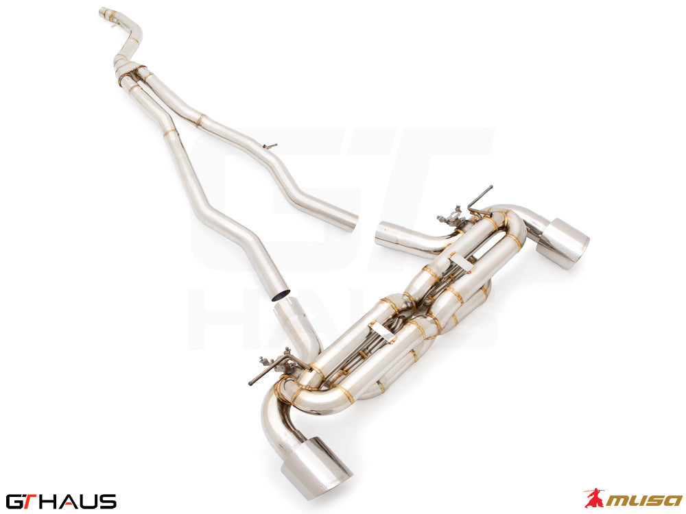 Premium performance exhaust system for Toyota Supra A90 3.0L (B58) 2020+, featuring stainless steel construction.