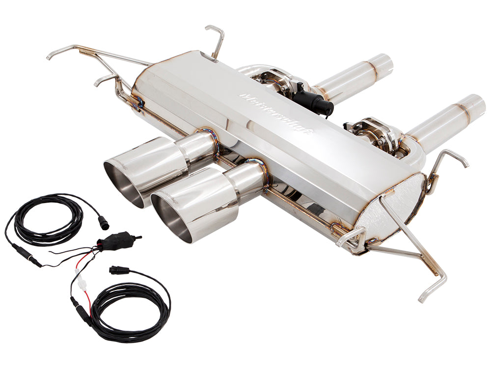 Premium exhaust system for 2011-2015 Cadillac CTS-V Coupe featuring polished tips and electronic valve control.