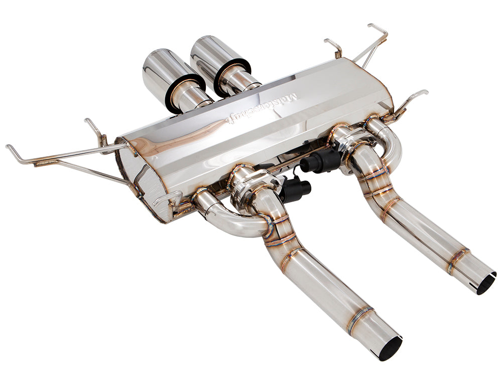 Premium exhaust system for Cadillac CTS-V Coupe 2011-2015, featuring polished stainless steel and dual tips for enhanced performance.