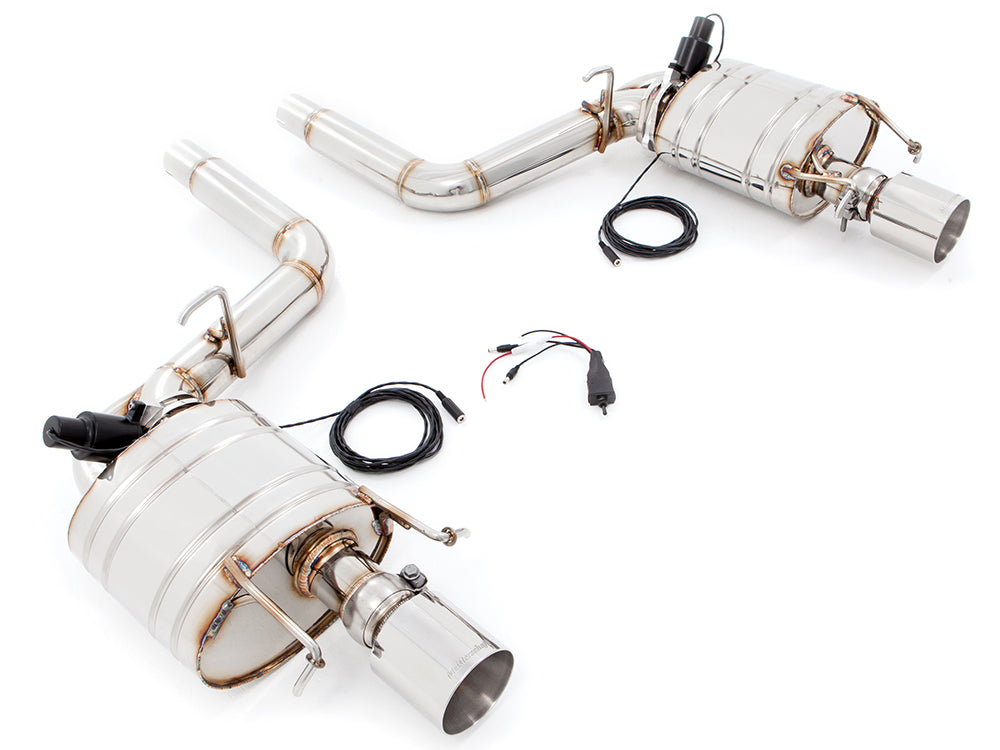 Premium performance exhaust system for Cadillac CTS-V Sedan and Wagon (2008-2015) featuring stainless steel construction and electronic valve control.