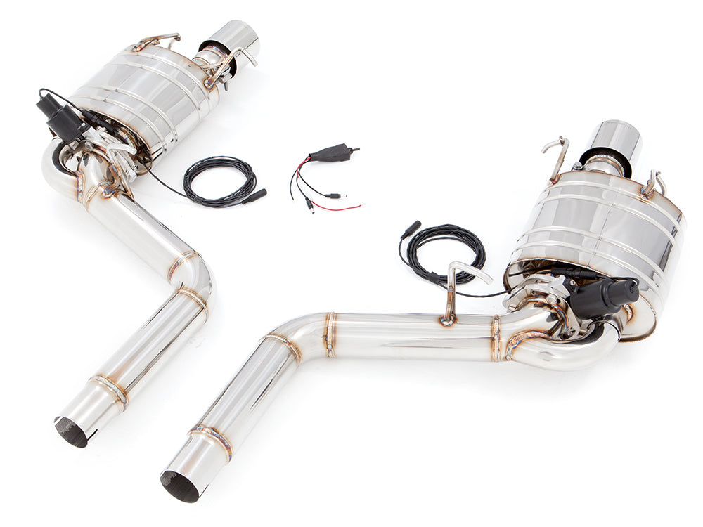 Premium performance exhaust system for Cadillac CTS-V Sedan and Wagon (2008-2015) featuring stainless steel construction and electronic valve control.
