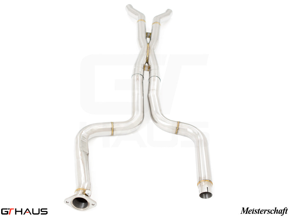 Chevrolet Camaro 2016+ full cat-back X-pipe with LSR mid resonator delete pipes, crafted from high-quality stainless steel.