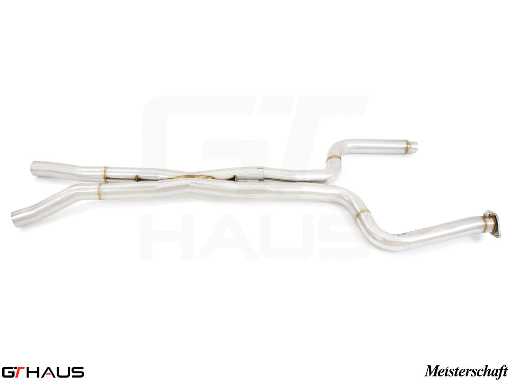 Chevrolet Camaro 2016+ full cat-back X-pipe with LSR mid resonator delete pipes, crafted for enhanced performance and sound.