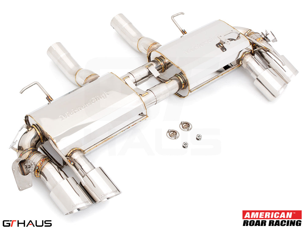 Premium exhaust system for 2016+ Chevrolet Camaro SS featuring polished stainless steel construction and dual tips.