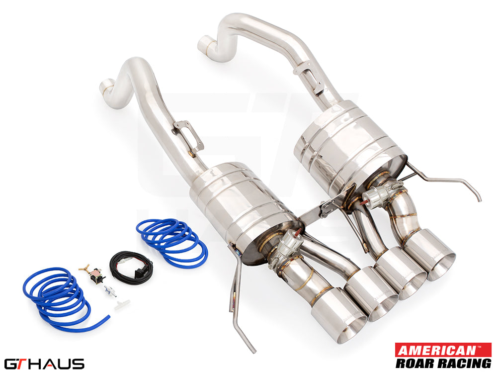 Premium performance exhaust system for Chevrolet Corvette C7 Stingray V8, featuring stainless steel construction and electronic valve control.