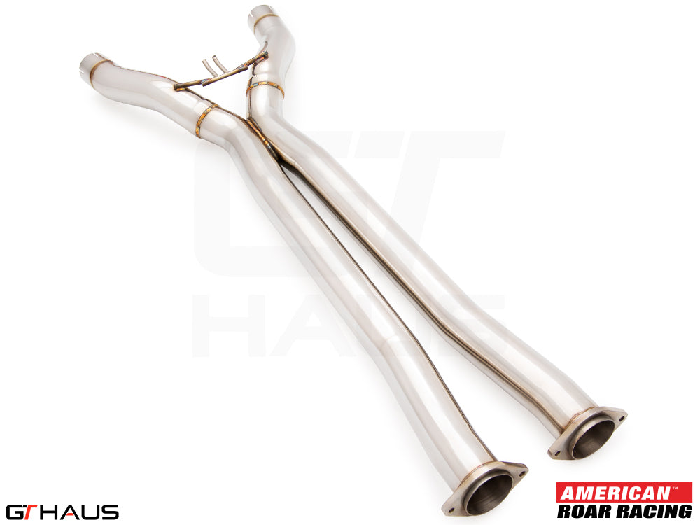 Full cat-back X-pipe for 2019 Chevrolet Corvette C7 ZR1, featuring LSR mid resonator delete pipes in stainless steel.