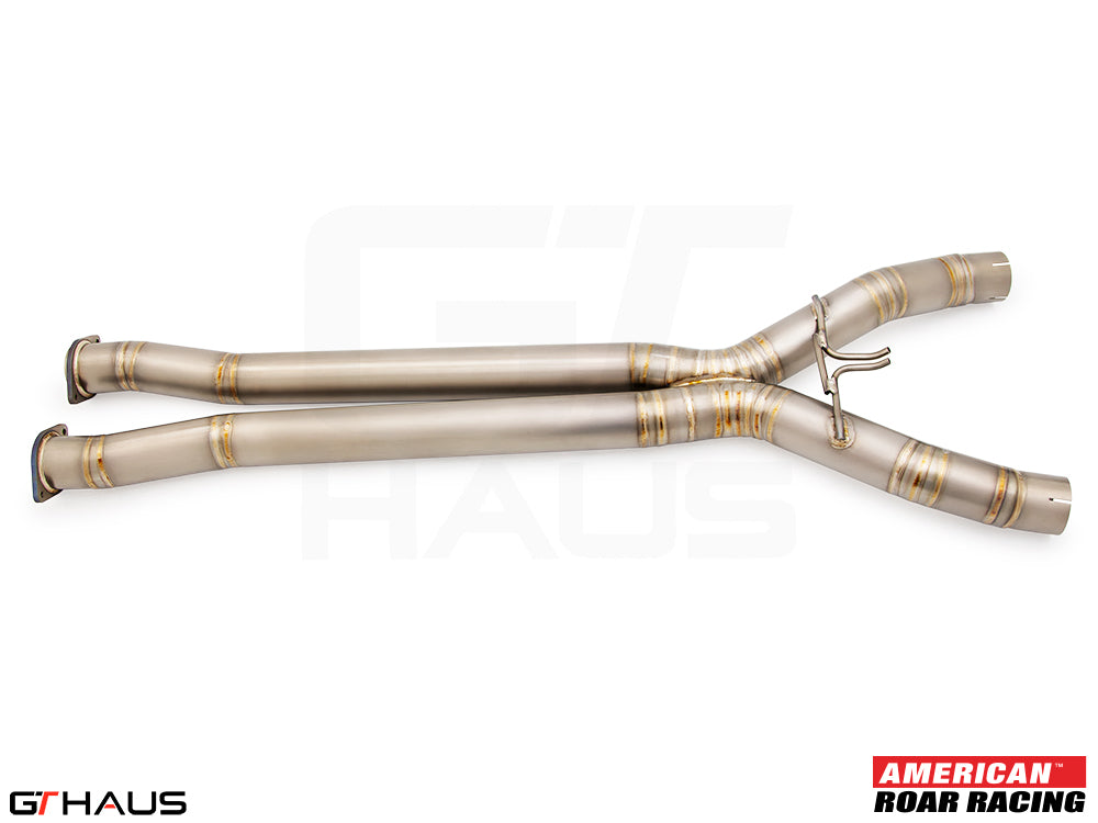 Premium cat-back X-pipe for 2019 Chevrolet Corvette C7 ZR1, featuring LSR mid resonator delete pipes for enhanced performance.