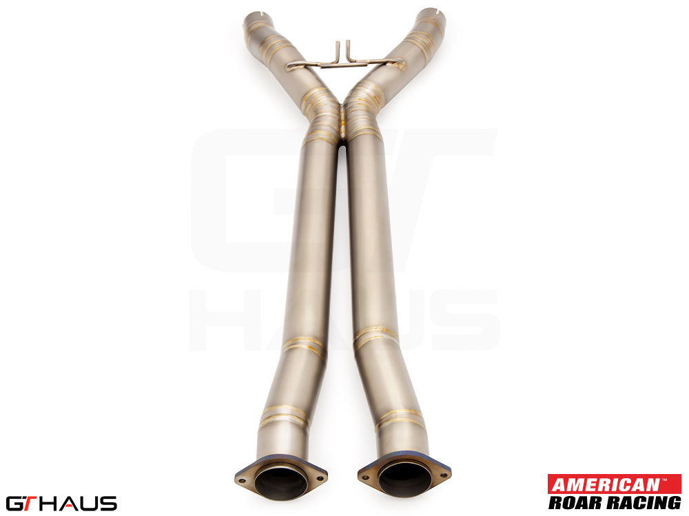 Full cat-back X-pipe for 2019 Chevrolet Corvette C7 ZR1 featuring LSR mid resonator delete pipes, crafted from high-quality stainless steel.