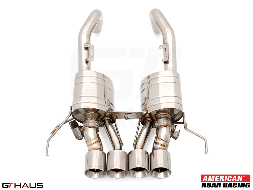 Premium performance exhaust system for 2019 Chevrolet Corvette C7 ZR1 V8, featuring stainless steel construction and quad tips.