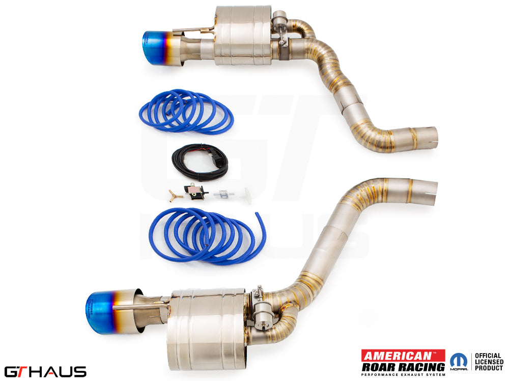Premium exhaust system for Chrysler 300C SRT8 (2012-2014) featuring stainless steel construction and blue tips.