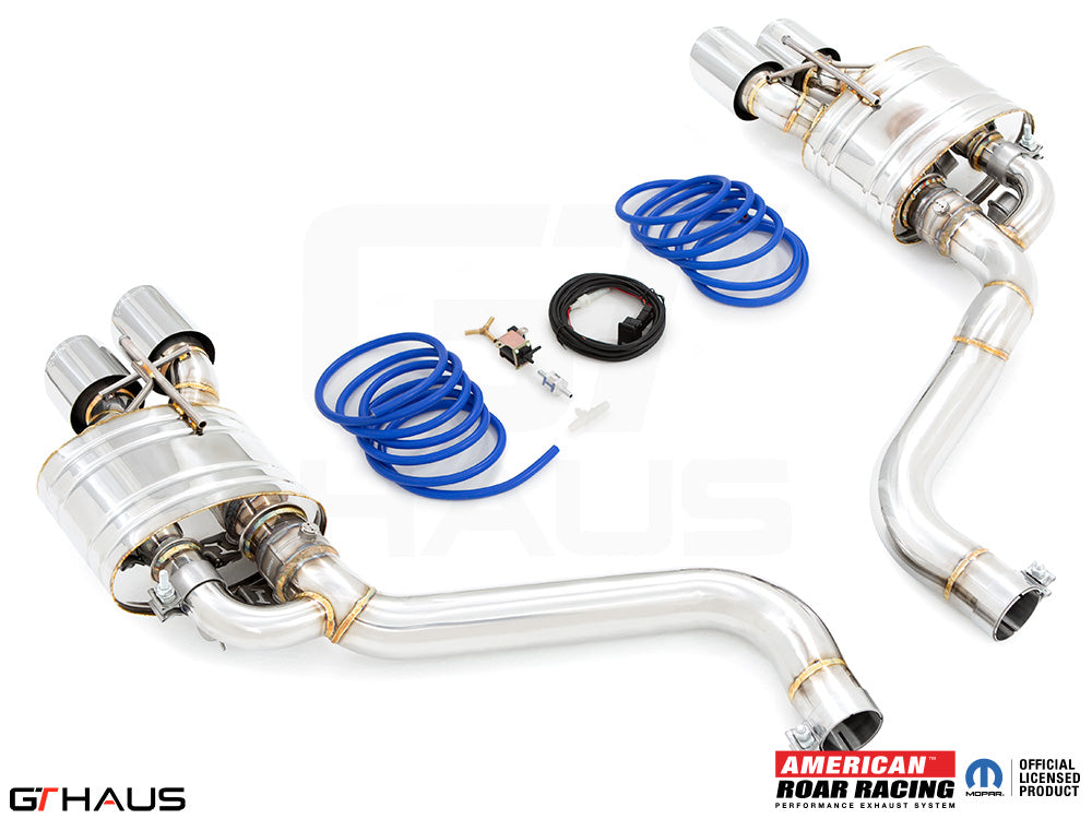 Premium performance exhaust system for Dodge Challenger DEMON, Redeye, and Jail Break models, featuring stainless steel construction.