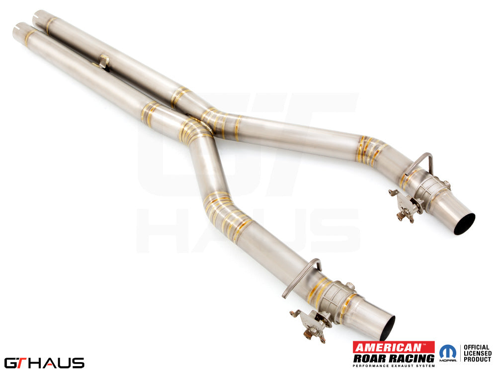 Catback X-Pipe for 2015+ Dodge Challenger SRT8, Scat-pack, and Hellcat 707, featuring factory control and stainless steel construction.