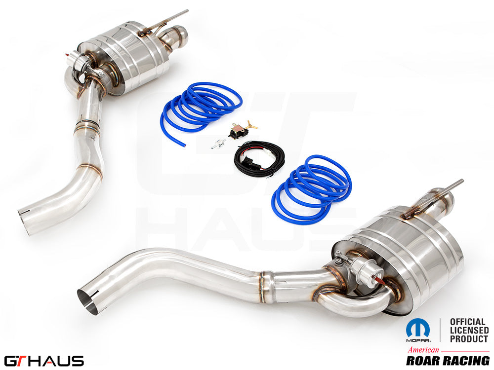 Premium performance exhaust system for Dodge Challenger SRT8, Scat-pack, and Hellcat 707, featuring stainless steel construction.