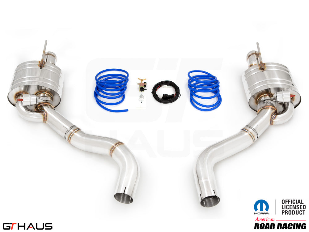 Premium performance exhaust system for Dodge Challenger SRT8, Scat-pack, and Hellcat 707, featuring stainless steel construction.