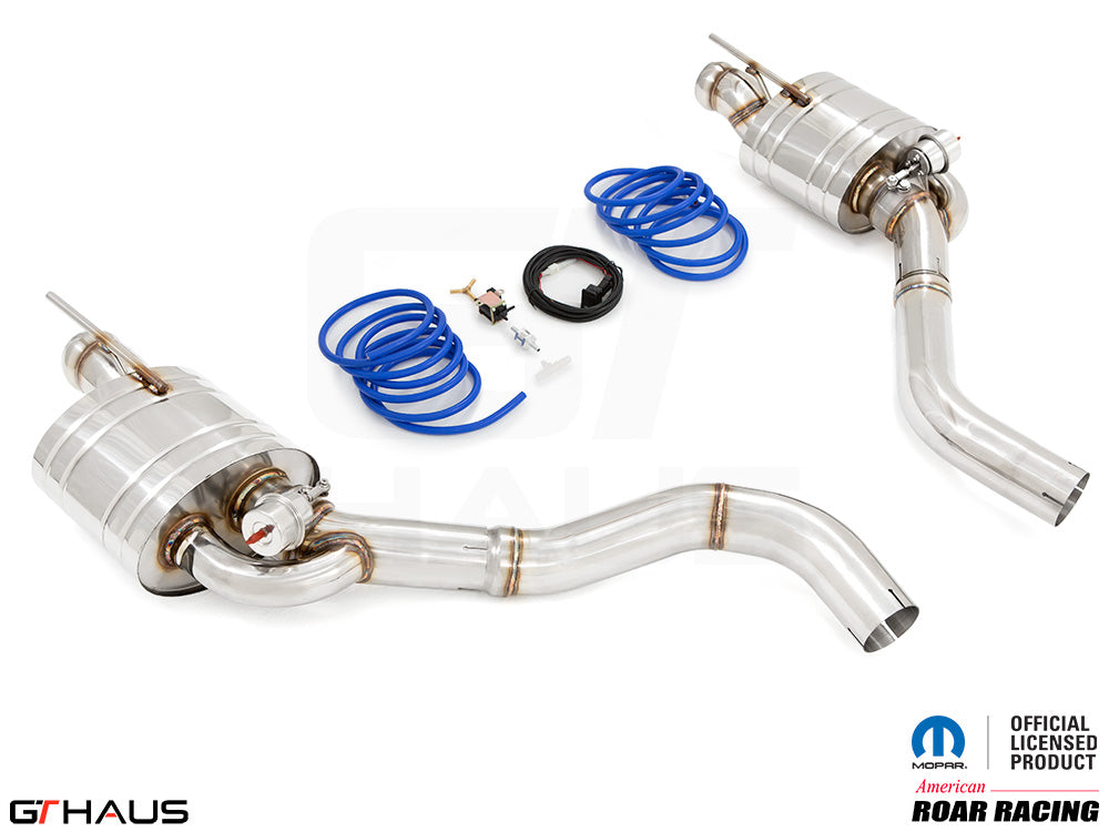 Premium performance exhaust system for Dodge Challenger SRT8, Scat-pack, and Hellcat 707, featuring stainless steel construction.