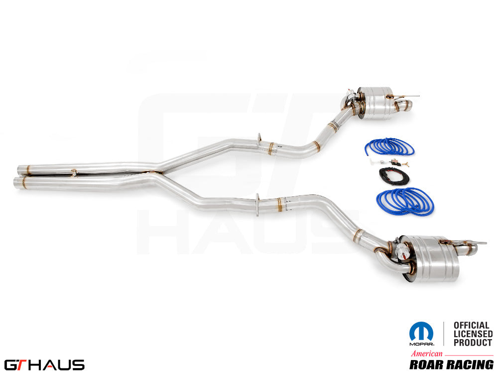 Premium performance exhaust system for Dodge Challenger SRT8, Scat-pack, and Hellcat 707, featuring stainless steel construction.