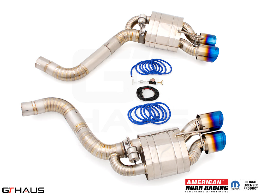 Premium performance exhaust system for Dodge Challenger SRT8, Scat-pack, and Hellcat 707, featuring stainless steel construction.