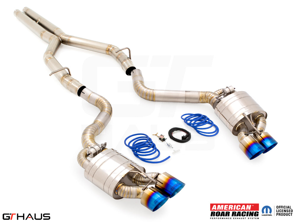 Premium performance exhaust system for Dodge Challenger SRT8, Scat-pack, and Hellcat 707, featuring electronic valve control.