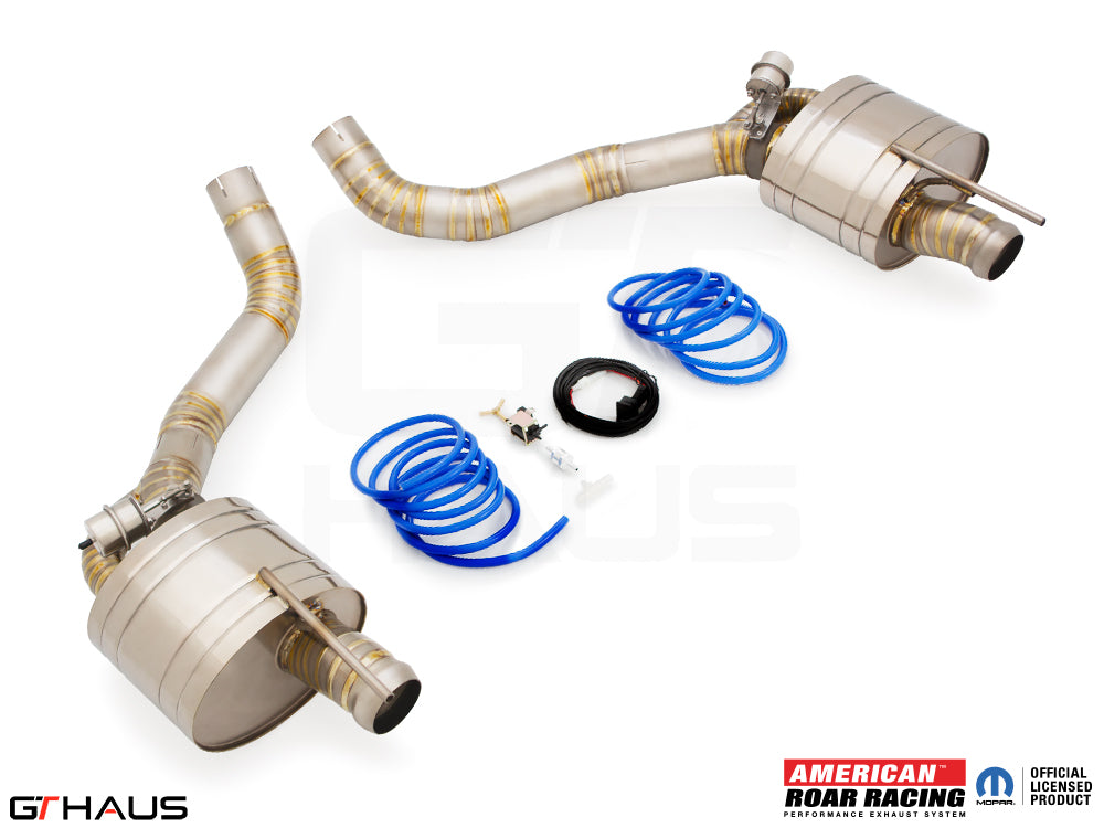 High-performance exhaust system for Dodge Challenger SRT8, Scat-pack, and Hellcat 707, featuring stainless steel construction.