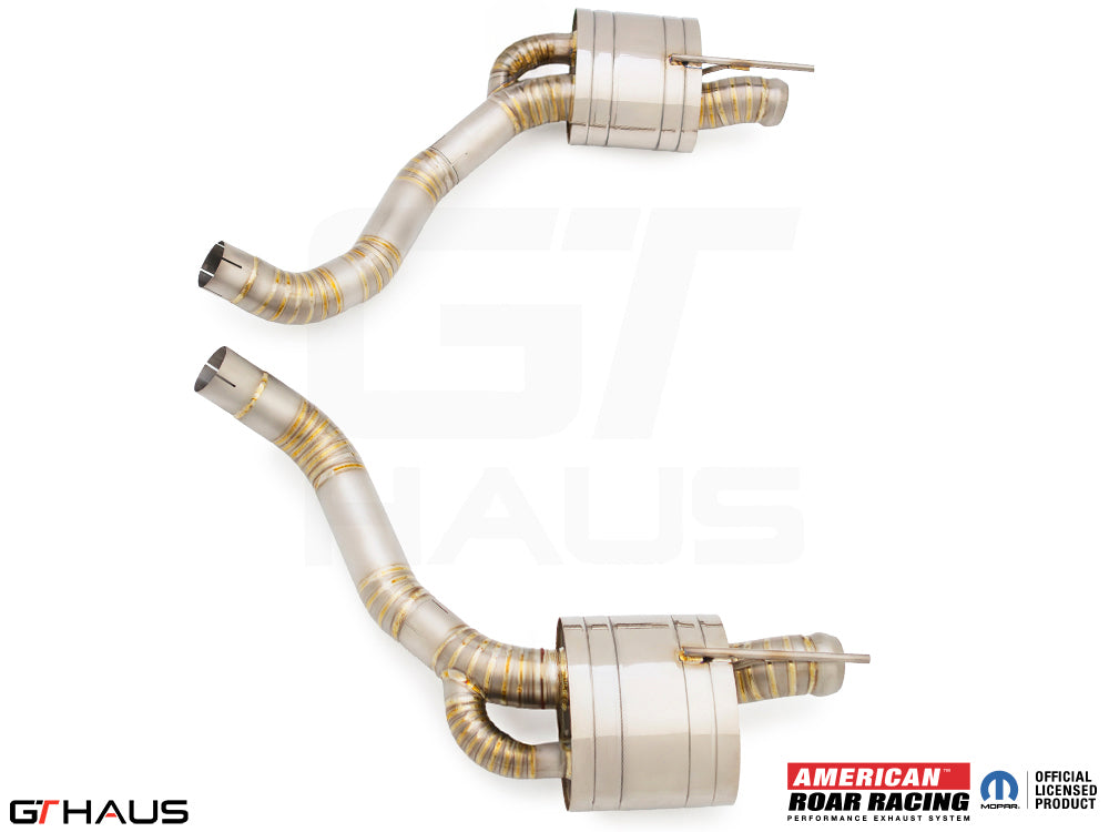 Premium exhaust system for Dodge Challenger SRT8, Scat-pack, and Hellcat 707, featuring stainless steel construction and performance design.