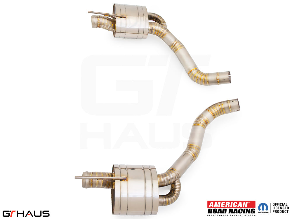 Premium performance exhaust system for Dodge Challenger SRT8, Scat-pack, and Hellcat 707, featuring stainless steel construction.