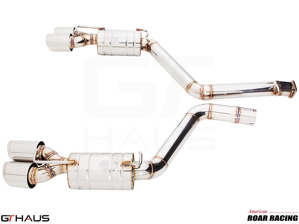 Premium performance exhaust system for Dodge Challenger SRT8, featuring stainless steel construction and dual tips.