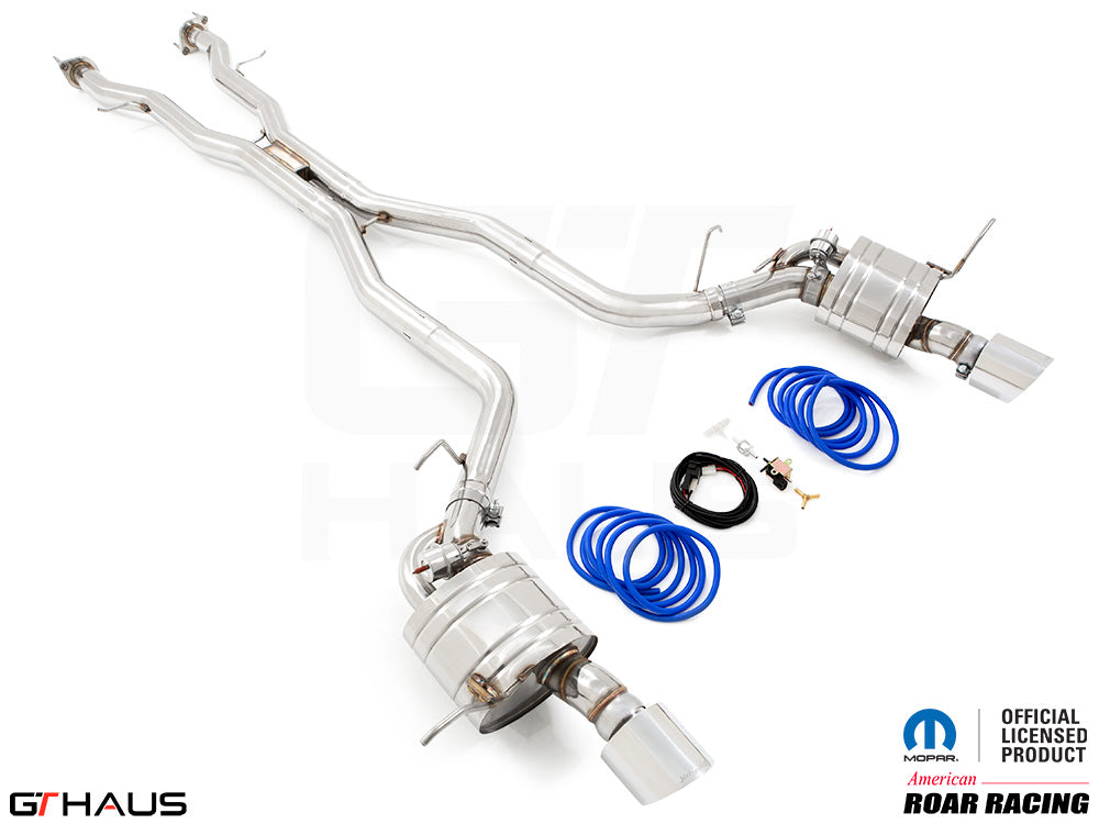 Premium performance exhaust system for 2012+ Dodge Durango R/T with 5.7 HEMI V8, featuring stainless steel construction and electronic valve control.