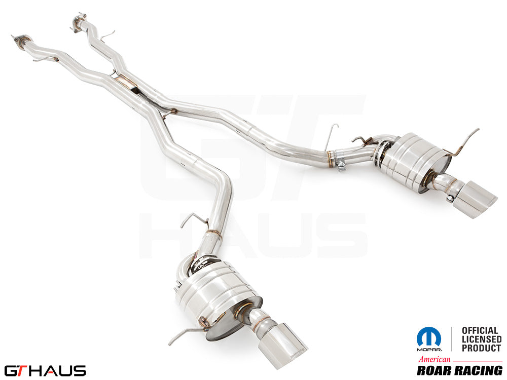 Premium performance exhaust system for 2012+ Dodge Durango R/T with 5.7 HEMI V8, featuring stainless steel construction.