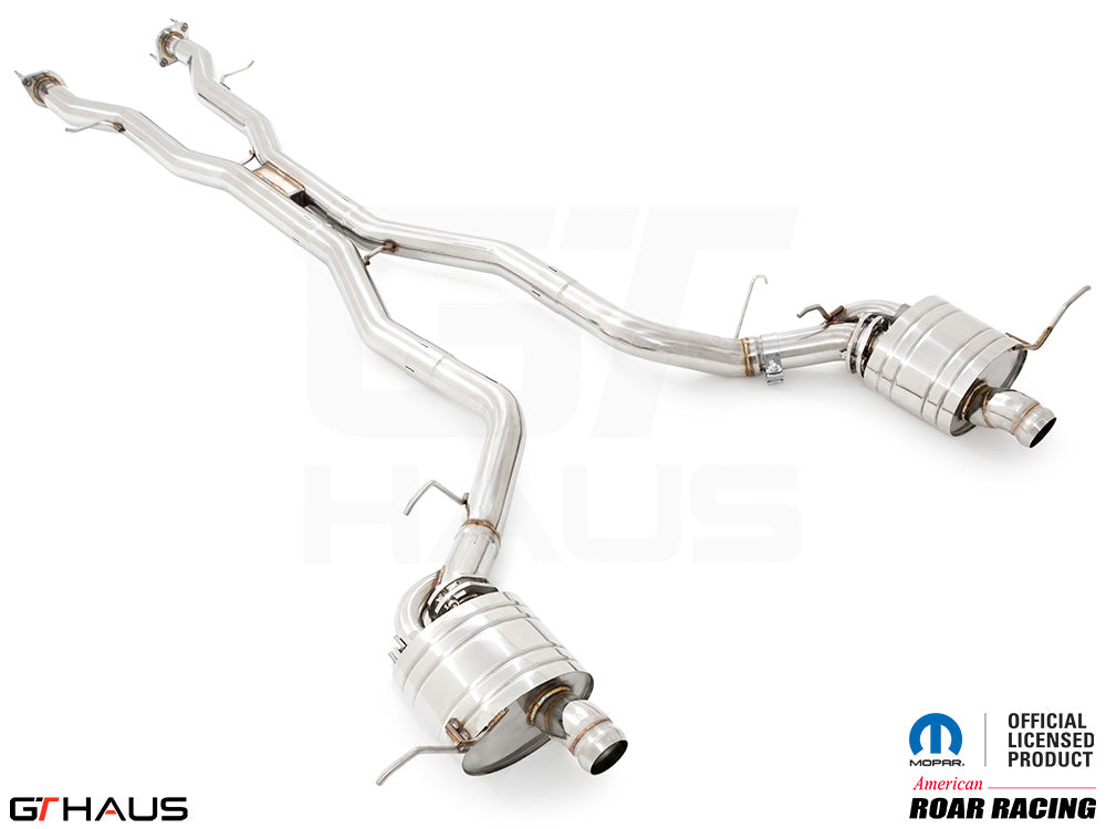 Premium performance exhaust system for 2017+ Dodge Durango SRT8 with 6.4 HEMI V8, featuring stainless steel construction.