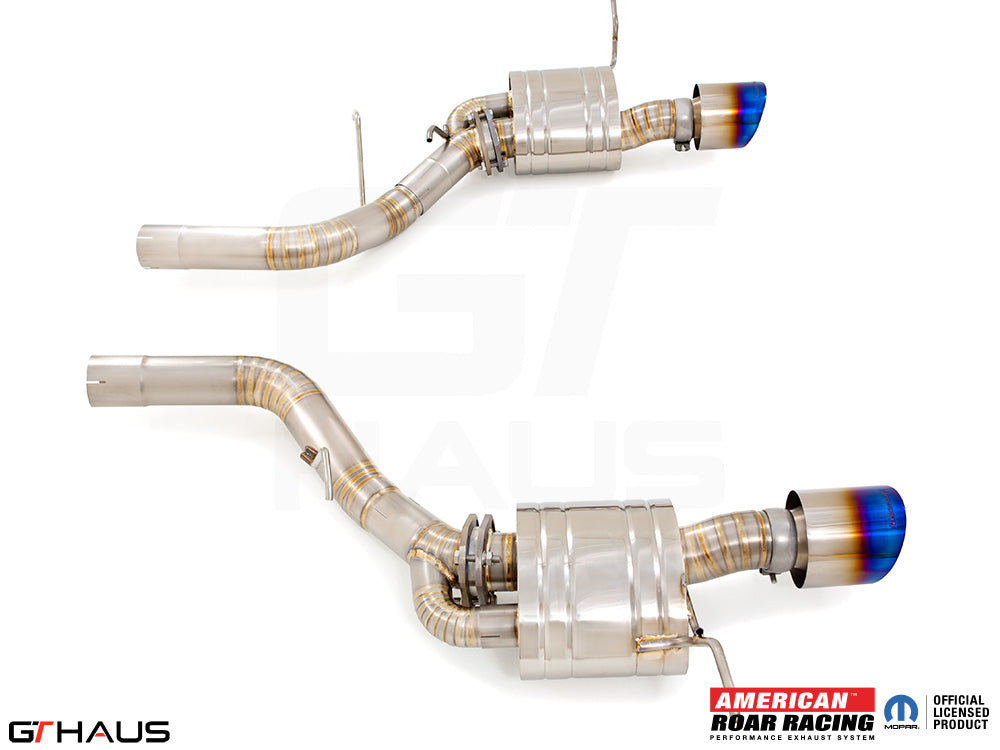 Premium performance exhaust system for 2017+ Dodge Durango SRT8 with 6.4 HEMI V8, featuring stainless steel construction and blue-tipped exhaust tips.