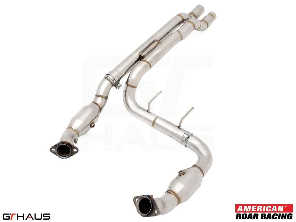 High-performance down pipes for 2023+ Ford F-150 Raptor R, featuring OBD2 compatibility and 400 CEL sport cats.