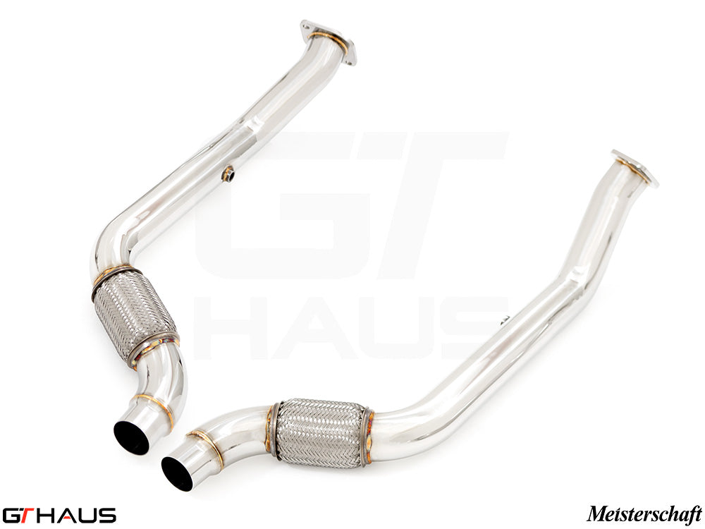 Stainless steel front pipe section for Ford Mustang GT350/GT350R 2015+, designed for secondary cat delete.