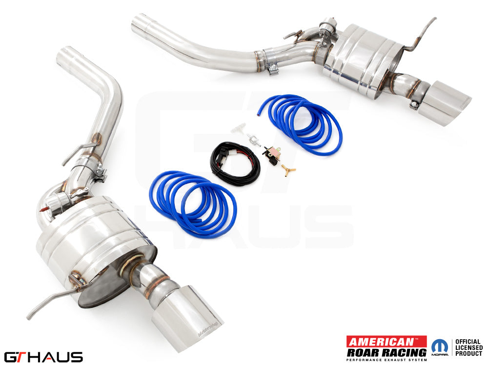 Premium performance exhaust system for 2012+ Jeep Grand Cherokee R/T with 5.7 HEMI V8, featuring stainless steel construction.