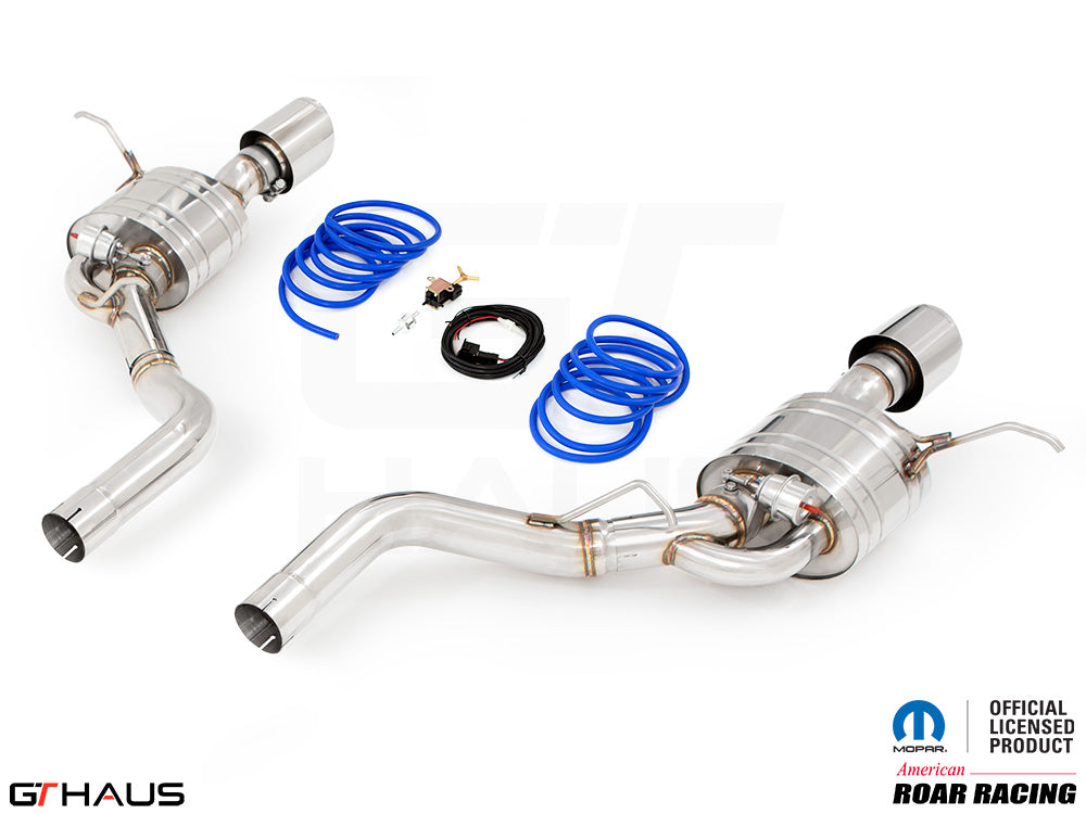 Premium performance exhaust system for Jeep Grand Cherokee R/T with 5.7 HEMI V8, featuring stainless steel construction and valve control.