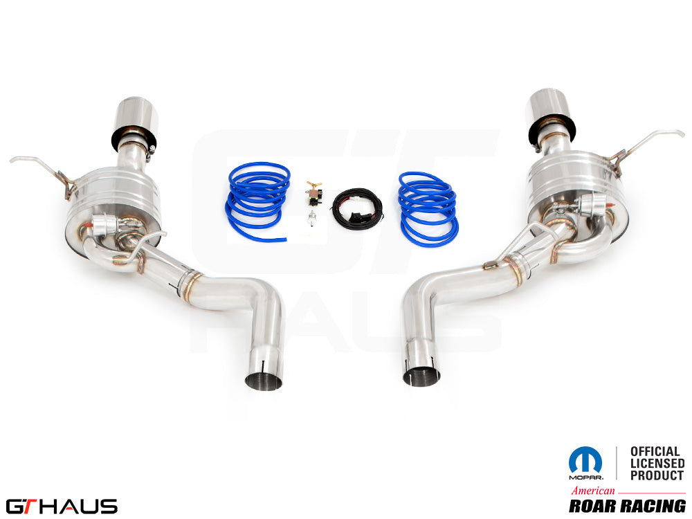 Premium exhaust system for 2012+ Jeep Grand Cherokee R/T with 5.7 HEMI V8, featuring stainless steel construction and valve control.