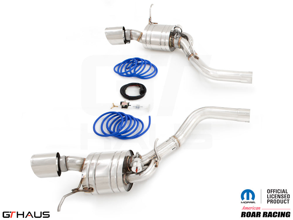 Premium exhaust system for Jeep Grand Cherokee R/T with 5.7 HEMI V8, featuring stainless steel construction and electronic valve control.