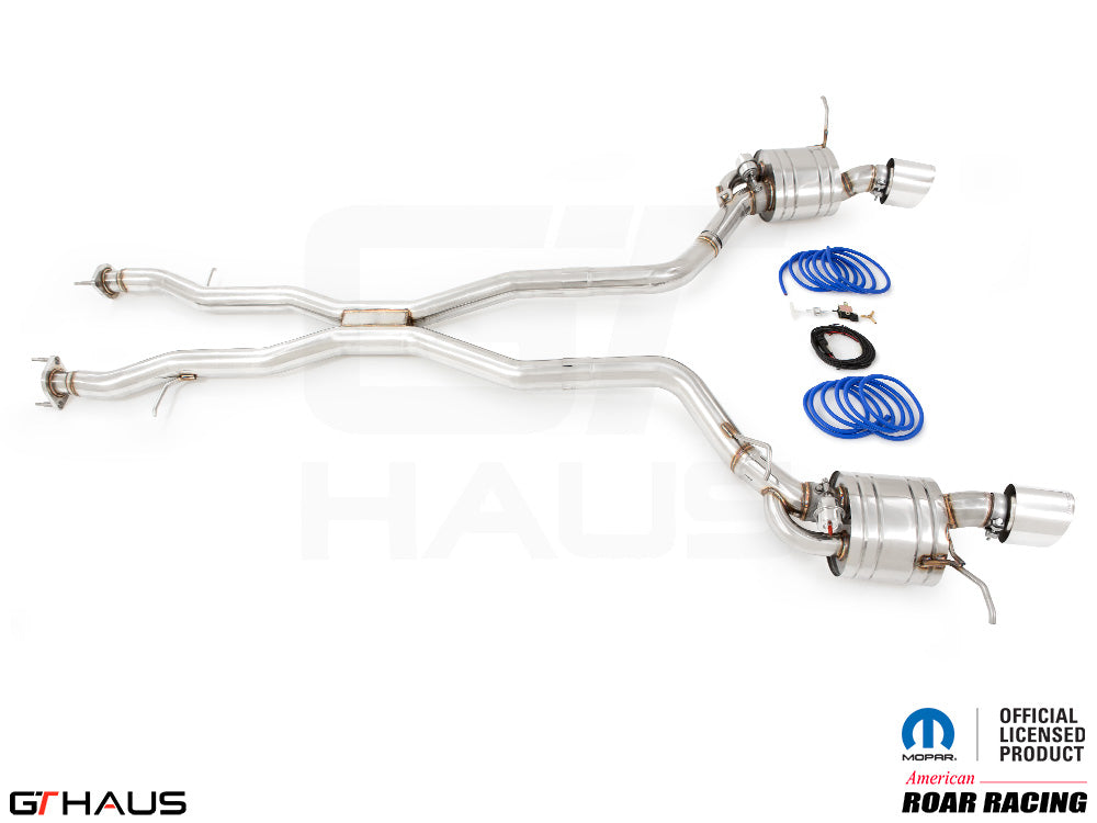 Premium performance exhaust system for 2012+ Jeep Grand Cherokee R/T with 5.7 HEMI V8, featuring stainless steel construction.