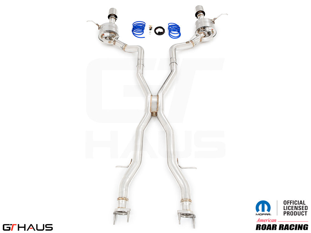 Premium performance exhaust system for 2012+ Jeep Grand Cherokee R/T with 5.7 HEMI V8, featuring stainless steel construction.