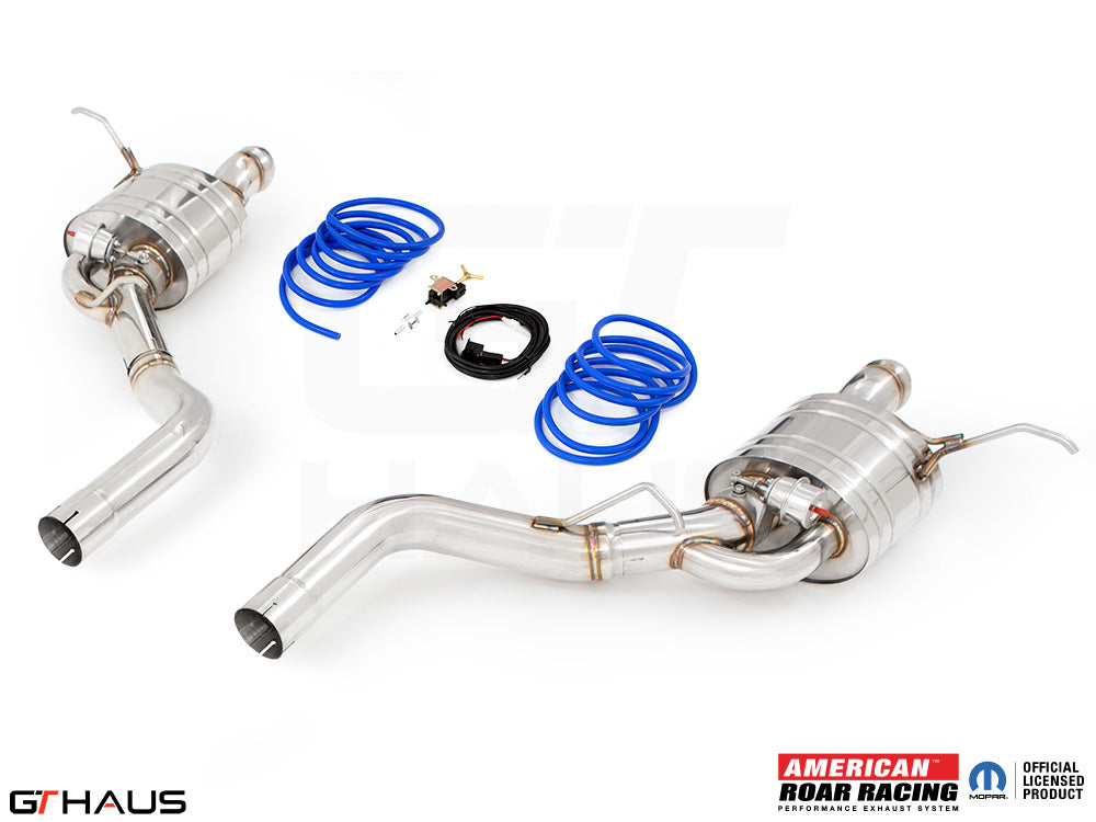 Premium performance exhaust system for Jeep Grand Cherokee R/T with 5.7 HEMI V8, featuring stainless steel construction and electronic valve control.