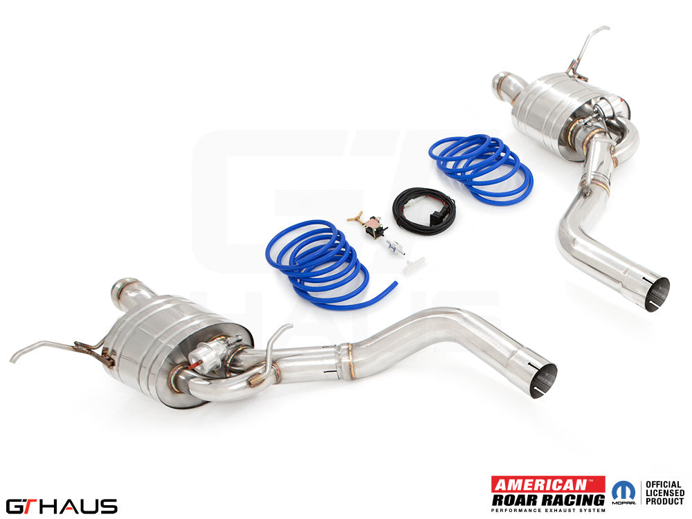 Premium performance exhaust system for 2012+ Jeep Grand Cherokee R/T with 5.7 HEMI V8, featuring stainless steel construction.